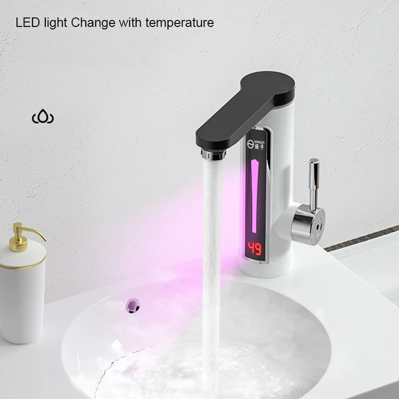 White Electricity Kitchen Faucet Hot And Cold  360° Rotating LED Heating Display Bathroom Tap With Protector EU Plug 220 V