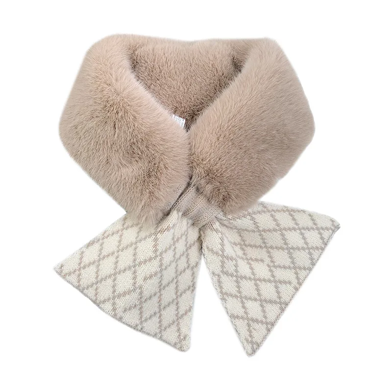 2021 new korea style with thick warm wool scarf women knitting cross stitching imitation rabbit wool collar women scarf