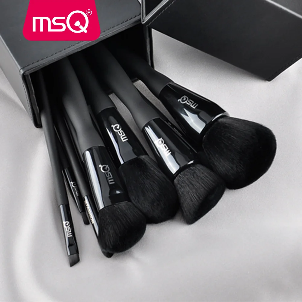 MSQ 10pcs Black Makeup Brushes Set Beauty Powder Eyeshadow Foundation Copper Ferrule With Magnetic Cylider Case Make Up Tools