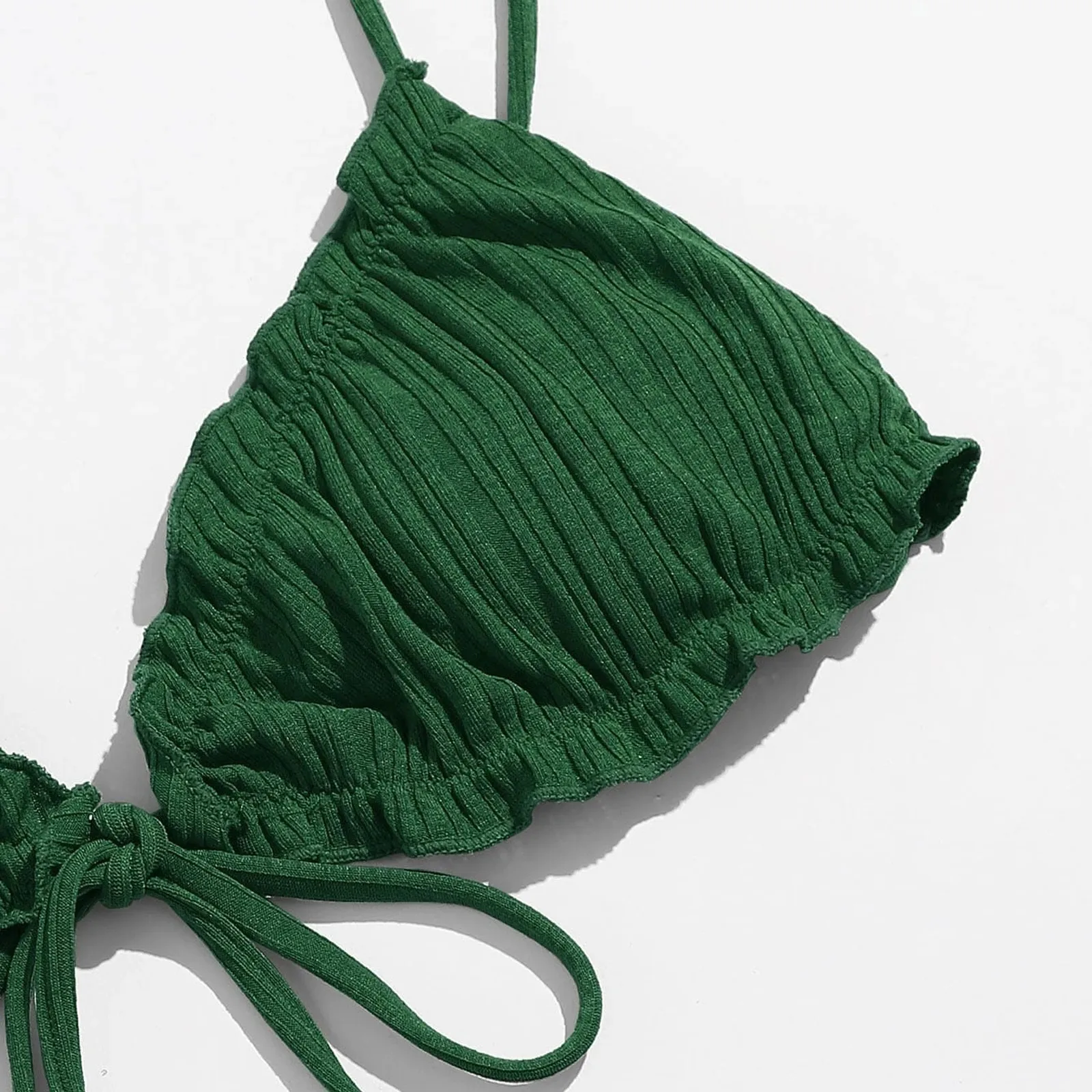 Bikini verde de cintura baja para mujer, bañador Sexy de dos piezas, traje de baño de Color sólido negro con cordones, Bikinis brasileños con Push-up