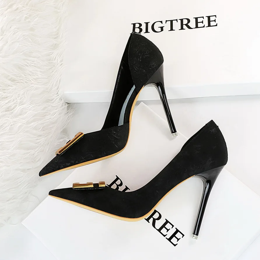 

BIGTREE Shoes Metal Kitten Heels Hollow High Heels Woman Pumps Sexy Party Shoes Women Heels Stiletto Women Sandals Plus Size 43