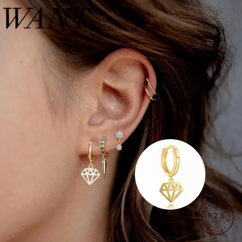 

WANYME Trendy Creative Geometric Hanging Stud Earrings for Women Genuine 100% 925 Sterling Silver Hollow Korean Jewelry Gift