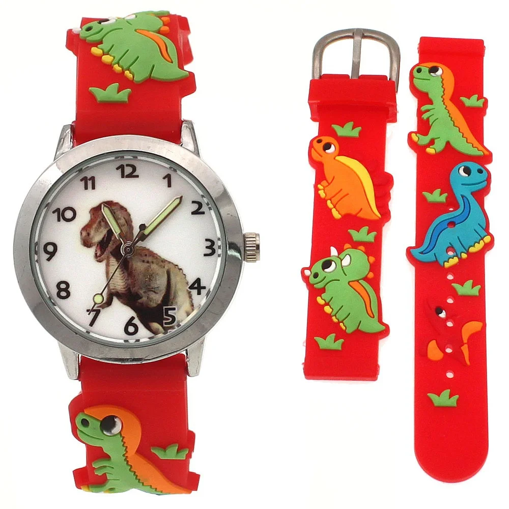 Relojes informales para niños, reloj de pulsera de cuarzo de silicona con esfera de dinosaurio, 3D, regalos