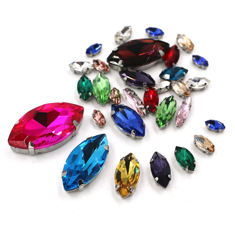 Mix Size Navette Glass Crystal Stones Pointback Leaf Shape Claw Rhinestones Sew On Garment Clothing Dress Jewelry Accessories