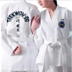 New ITF Approve White Cotton Taekwondo Student Doboks Suit Martial Arts Kimono Taekwondo Uniform Clothes Long Sleeve Fitness Gi