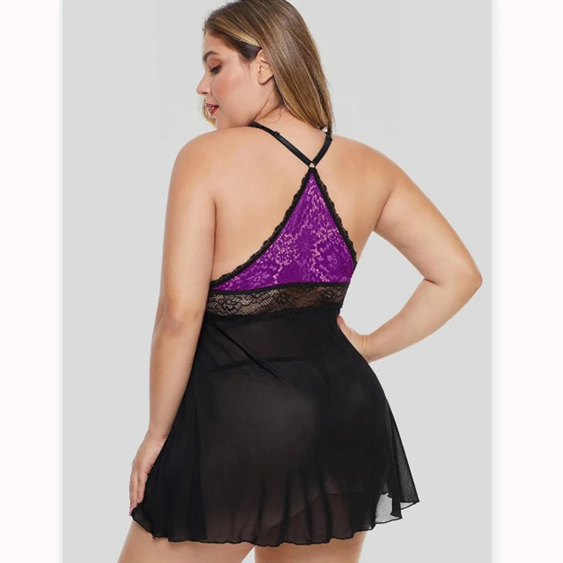 Lencería Sexy de talla grande para mujer, vestido de noche de encaje, ropa interior con Tanga, camisón Sexy, S-6XL