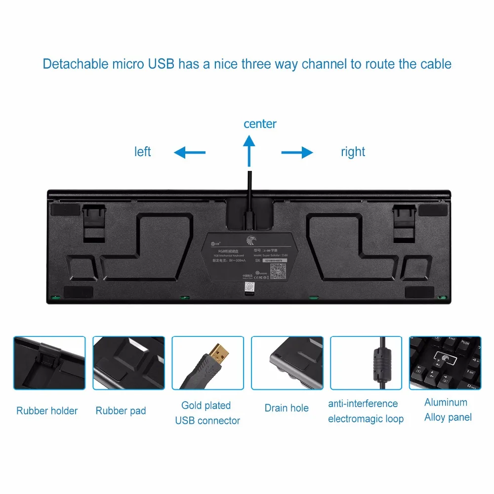 Mechanical Gaming Keyboard E-Element Z88 with Blue Switches Cyan LED Backlit Water Resistant Compact 81 Keys Anti-Ghost Black