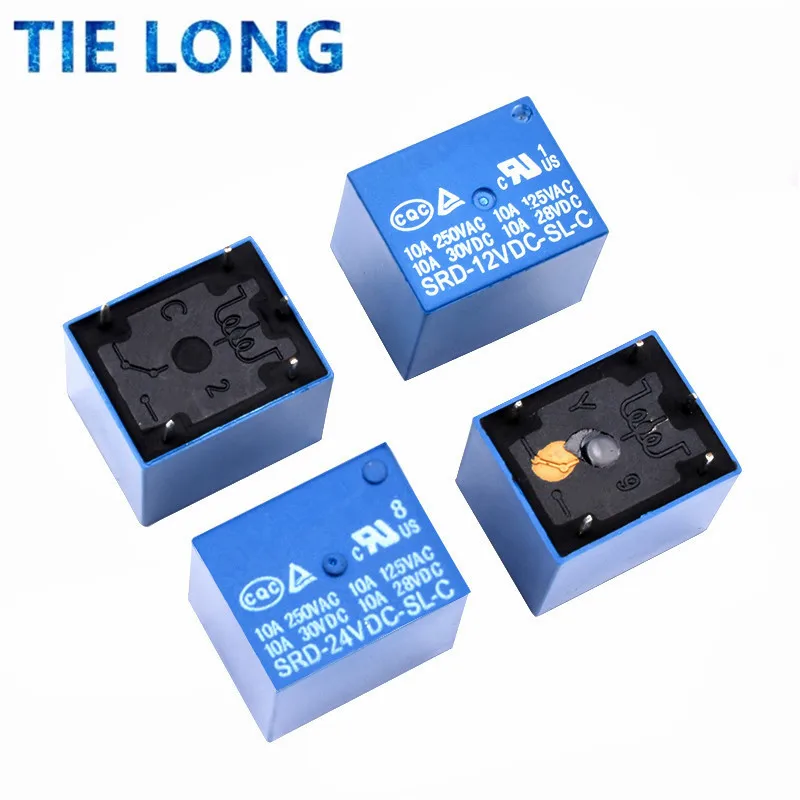 10pcs Relays SRD-03VDC-SL-C SRD-05VDC-SL-C SRD-06VDC-SL-C SRD-09VDC-SL-C SRD-12VDC-SL-C 3V 5V 6V 9V 12V 24V 48V 10A 250VAC 5PIN