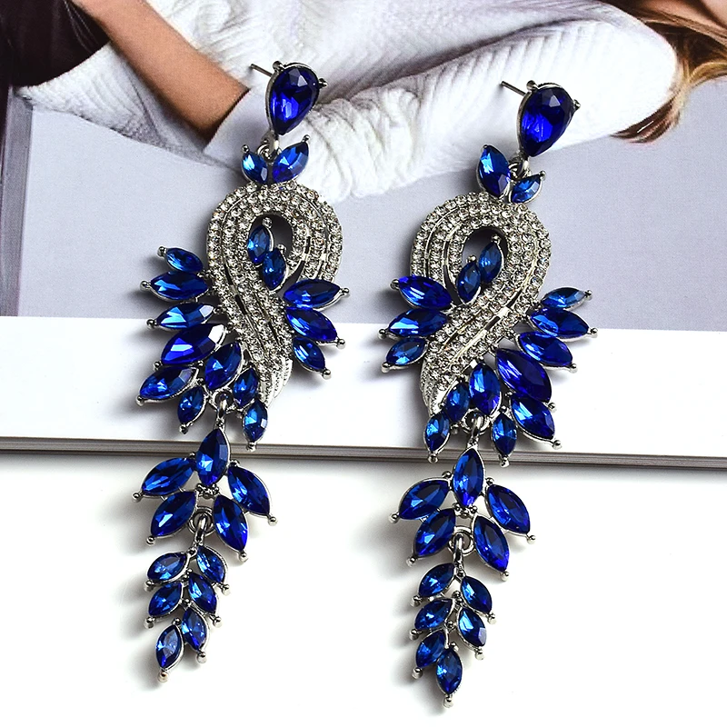 Vintage Crystal Long Drop Earrings Fashion Multicolored Hanging Bride Rhinestone Earring For Women Party Wedding Jewelry