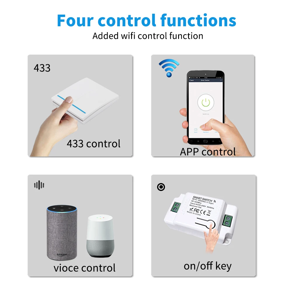 Tuya Smart Switch 1/2/3 Gang Wireless RF 433Mhz Push Button Panel,Smart Home Improvement Timer Module Supports Google Home Alexa