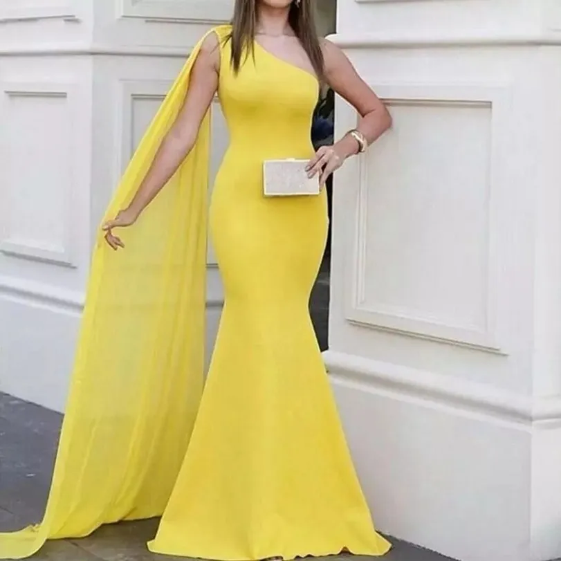 Vestido de noite sereia de um ombro, vestido de baile longo, personalizado, plus size, vintage, amarelo, árabe, Dubai, 2024