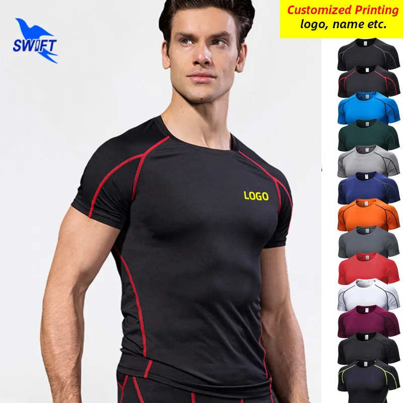 

Quick Dry Summer Compression Running T Shirt Men Short Sleeve High Elastic Workout Tops Gym Fitness Sportswear Tshirt Customized