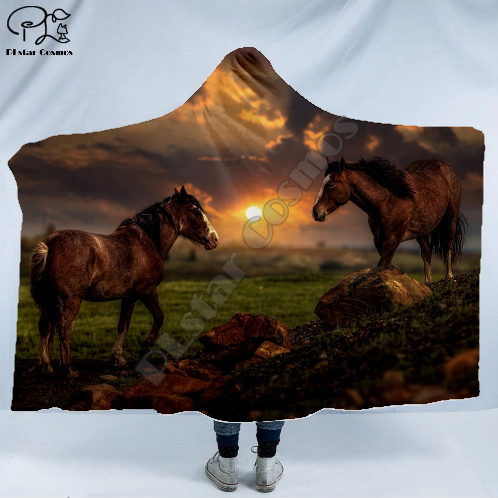 Colorful horse Graffiti Character Hooded Blanket Adult/child Sherpa Fleece Wearable Blanket Microfiber Bedding M-002