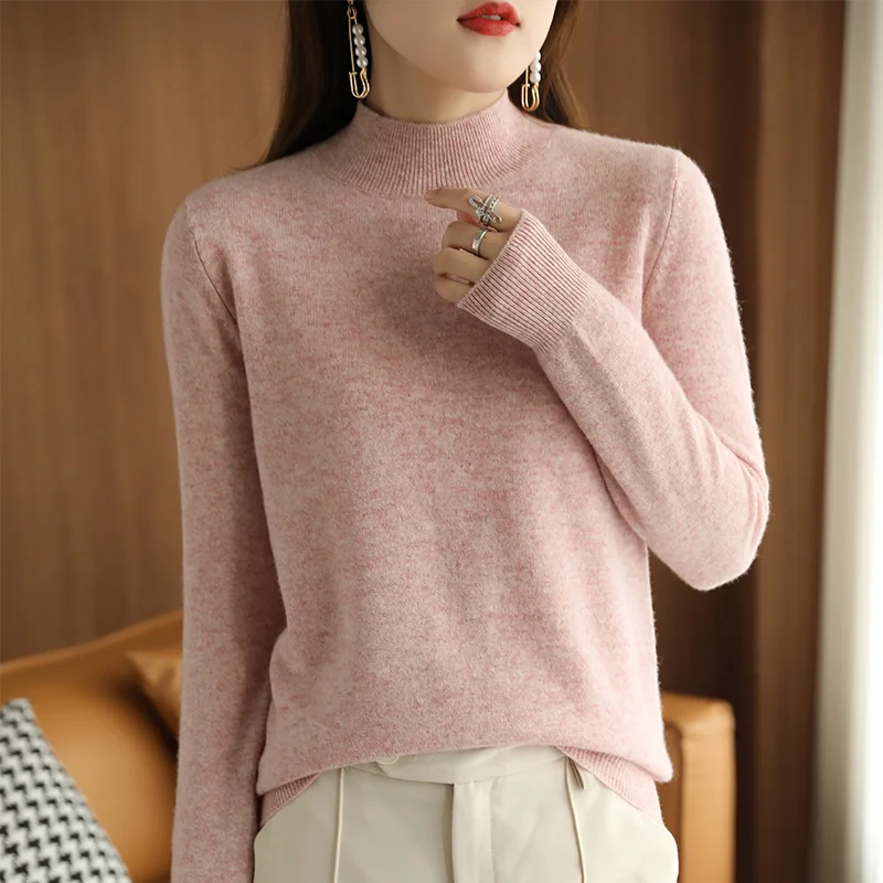 23Autumn Winter New Half Turtleneck Sweater Women\'s Large Size Loose Basic Pure Color Wild Knitted Bottoming Shirt Soft Stretch
