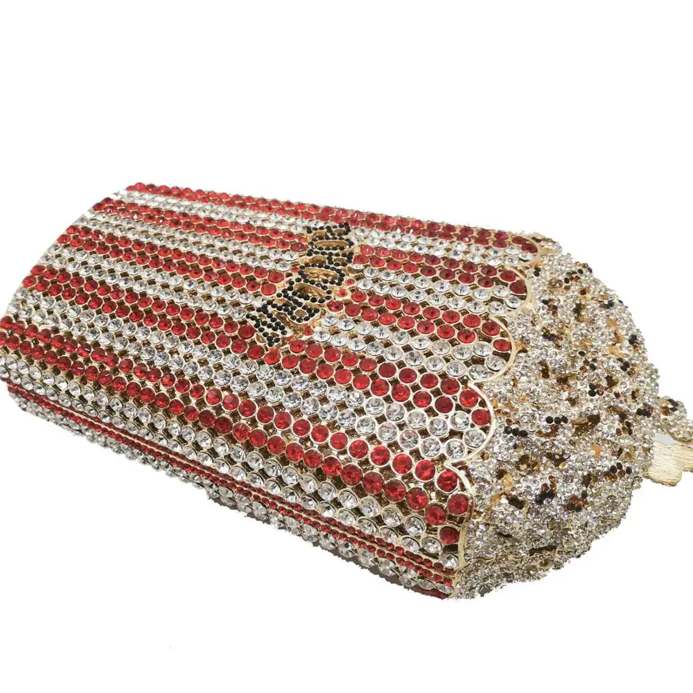 Woman bag good Quality handwork Metal Evening Clutch Handbag Crystal Rhinestone Purse French fries Diamond Clutch Bags popcorn