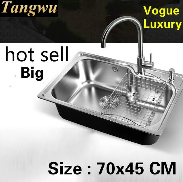 

Free shipping Apartment wash vegetables kitchen single trough sink 304 stainless steel vogue 70x45 CM