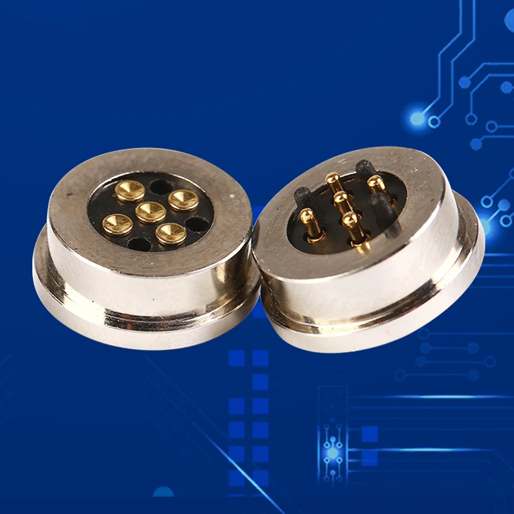2セット5ピン丸型磁気コネクタ5極ポゴピンスプリング式ポゴピンポジショニングカラム付きリバース防止接続