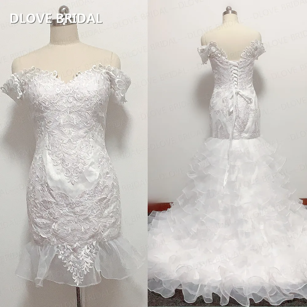 

New Design Detacable Wedding Dress Off the Shoulder Sequined Lace Mermaid Style 2 in 1 Bridal Gown