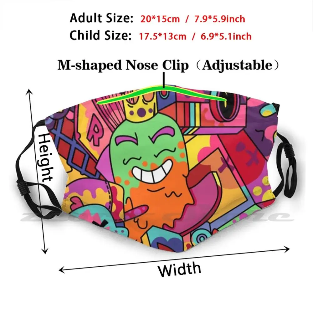 Chameleon Vexx Doodle Mask DIY Washable Filter Pm2.5 Mouth Trending Doodlebob Stephen Patrick Star Vexx Zhc Funny