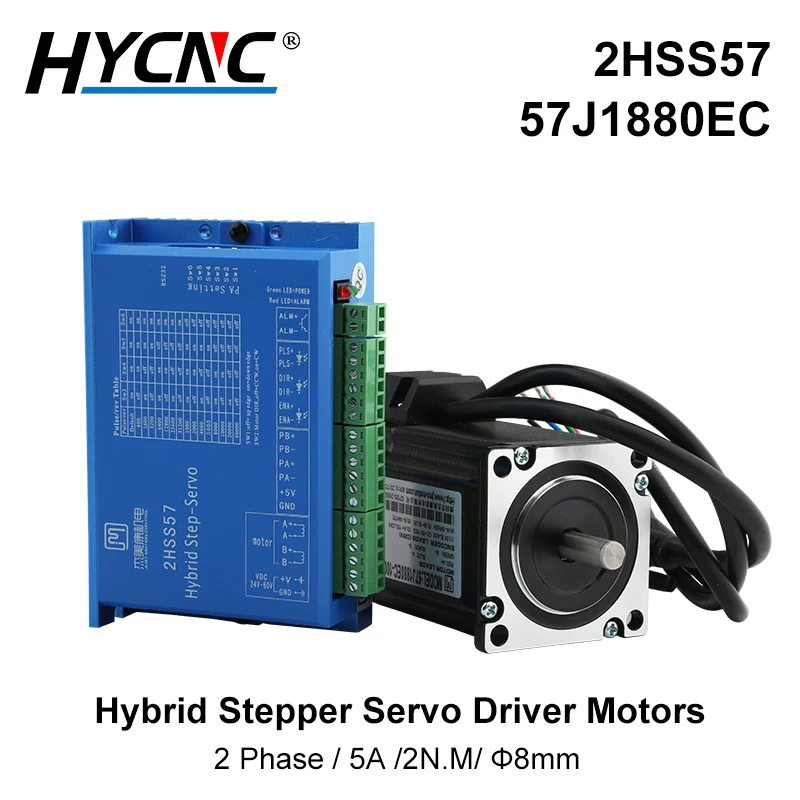 Nema23 Hybrid Closed Loop Motor Driver Kit Shaft Diameter 8mm Torque 2N.M Motor + Servo Drive 2HSS57 + 3m Encoder Cable