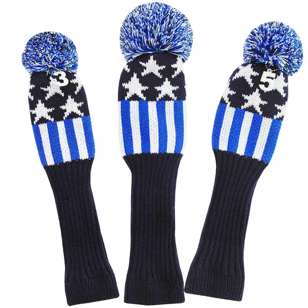 Golf 3pcs/set Knitted Pom Pom Sock Covers 1-3-5 Golf Wood Headcover For Golf Dirver/Fairway Golf Club Headcovers