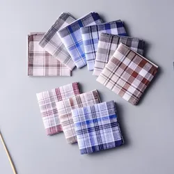 Cotton Handkerchiefs Square Classical Plaid Hand Towel Unisex Pocket Squares for Banquet Party Supplies Elegant Man Decoration