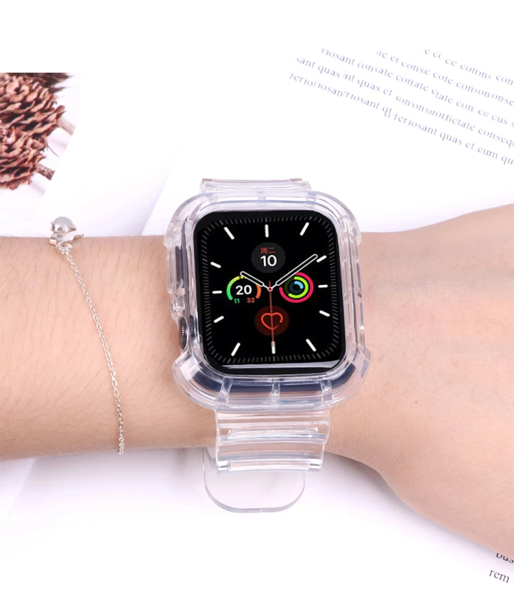 Case+Strap For Apple Watch Band 40mm 44mm 42mm/38mm 45mm 41mm Accessories Soft Silicone Transparent Bracelet iWatch 5 4 3 6 SE 7