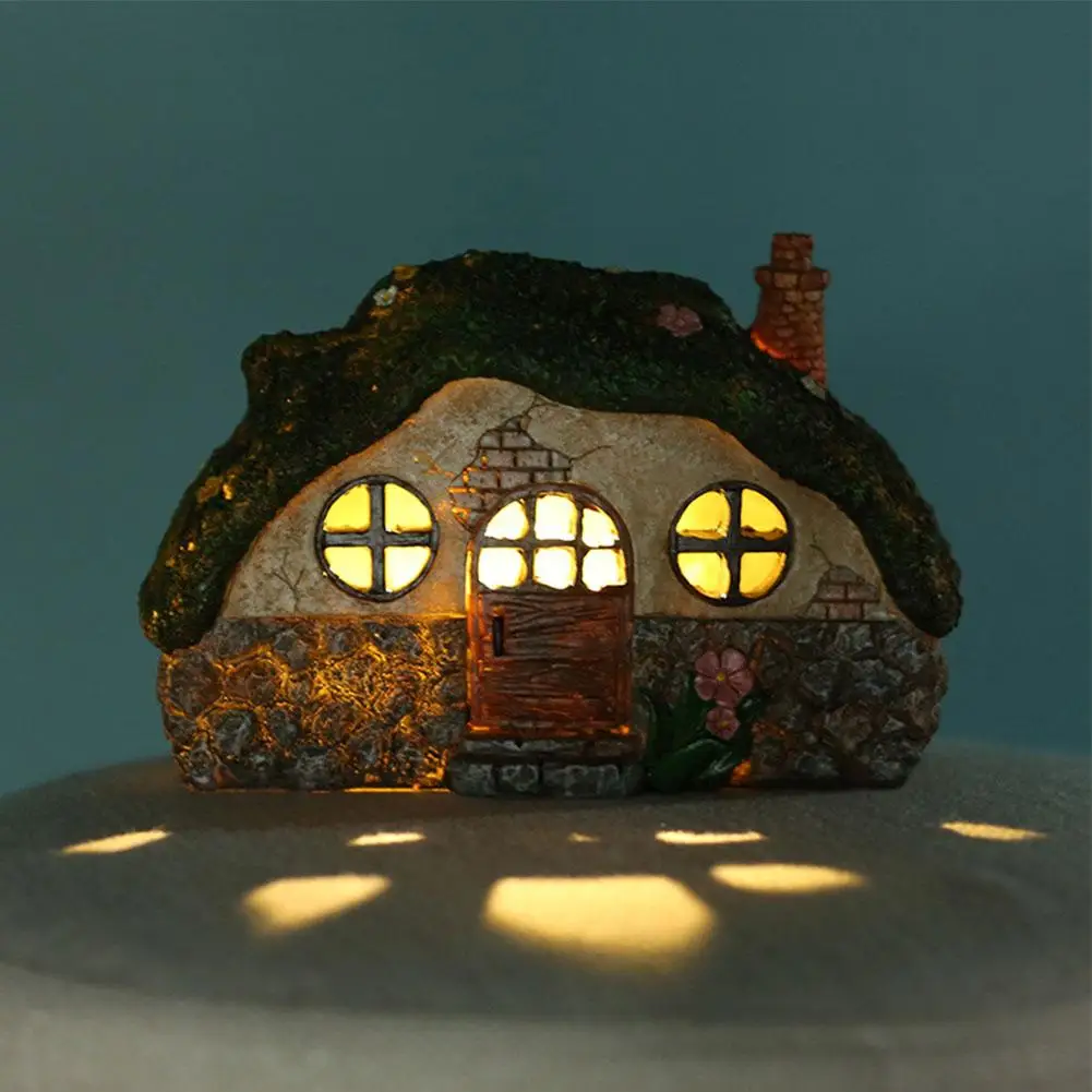 Light Control Induction LED Solar Light Fairy House High Quality Anti-corrosion Resin Solar Lawn Lamp for Outdoor Garden Decor