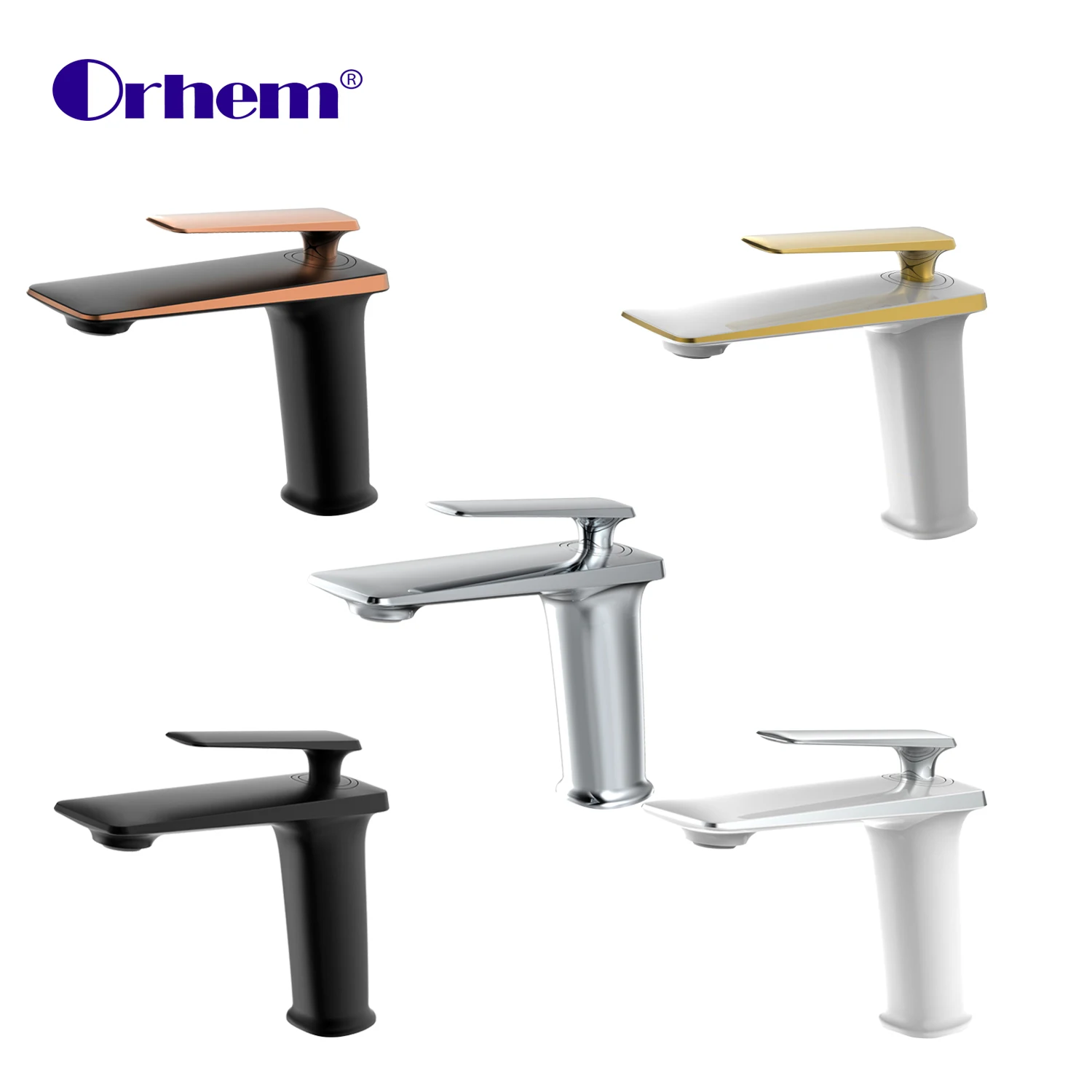 

Orhem Solid Brass Bathroom Faucet Basin Faucet Chrome Black White Gold Cold and Hot Water Mixer Single Handle Sink Tap