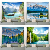 2021 New Fashion Blue Sky Mountain Lake Art Digital Printing Home Decoration Wall Tapestry White Cloud Room Decor Window Curtain