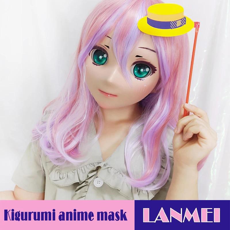 (LANMEI)Female Sweet Girl Resin Half Head Kigurumi Mask With Cosplay Anime Role Cartoon Character Lolita Mask Crossdress Doll