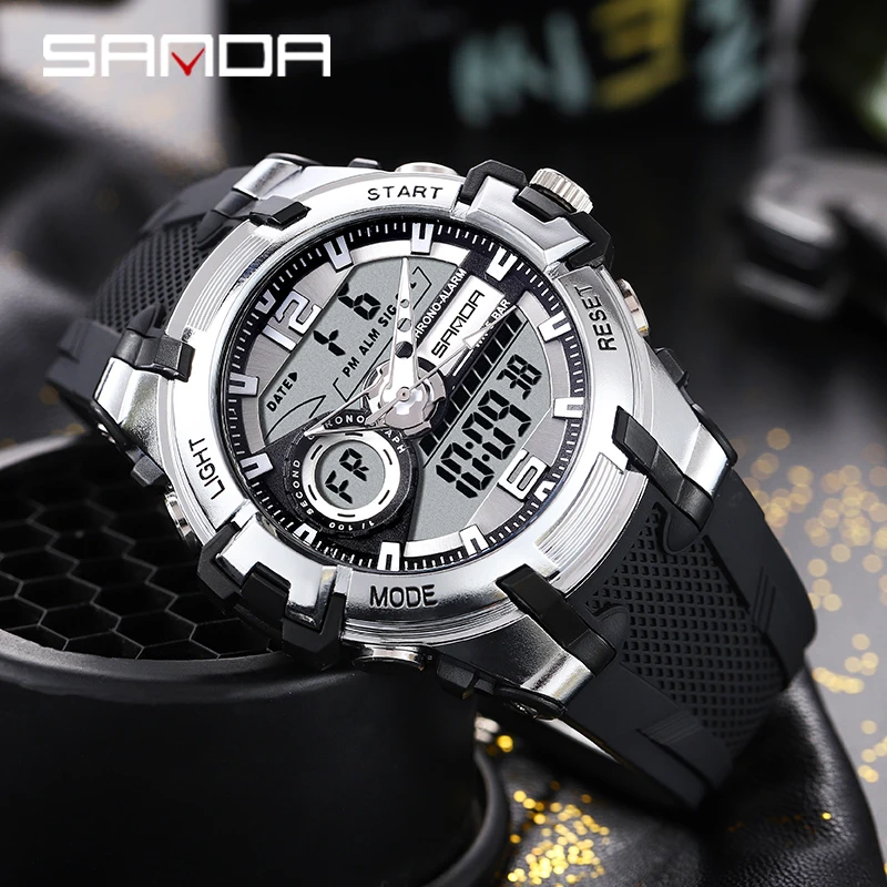 SANDA LED Digital Watches Men Military Mens Watch Waterproof Sport Wristwatch Dual Display Quartz Watch Male Relogio Masculino