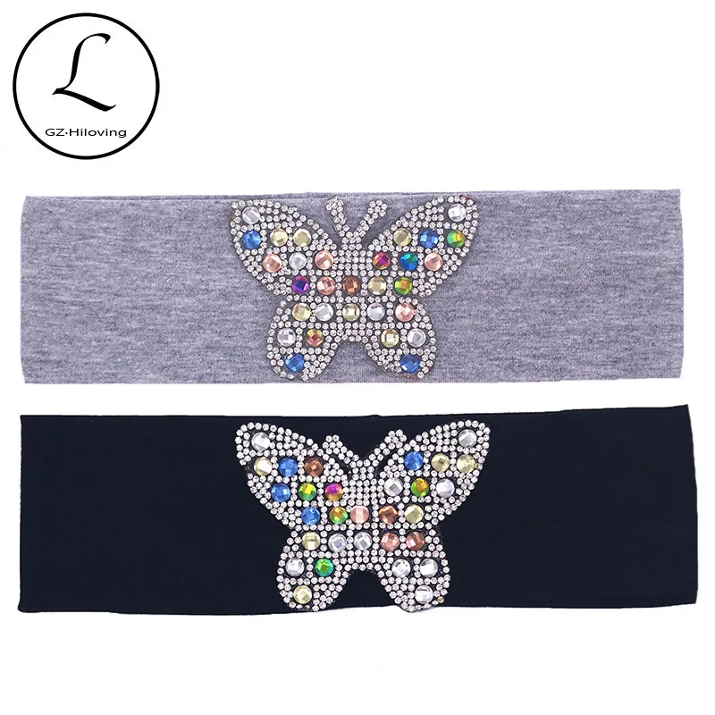 

Boho Baby Girls Stretch Cotton Headbands for Toddler Childs Summer Autumn Butterfly Rhinestones HairBand Accessories Kids Turban