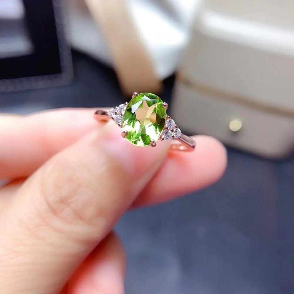 Natural Green Peridot Sterling Silver Ring, August Birthstone,Handamde Engagement Statement Wedding. Gift For Women Her