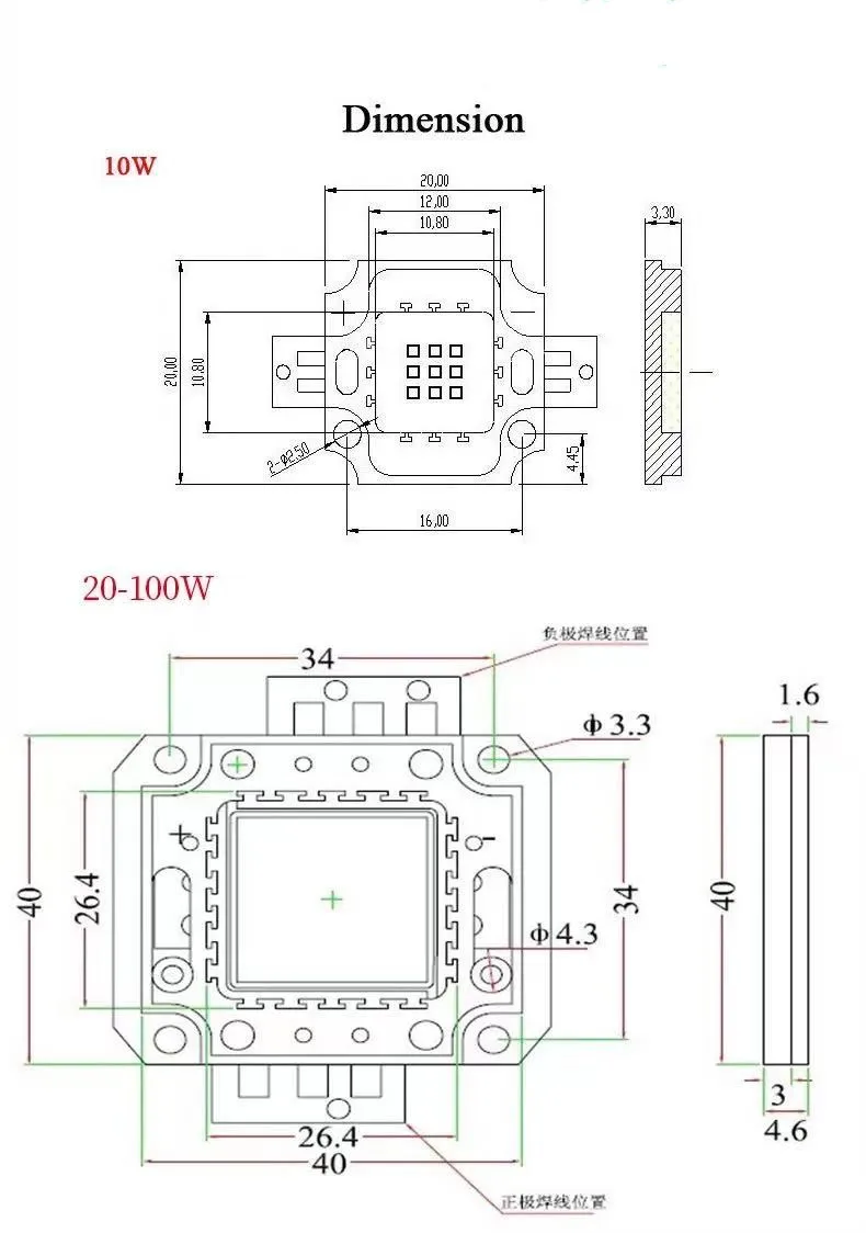 Bombillas LED de alta potencia RGB cob, Chips de luz roja, verde y azul de colores, 10W/20W/30W/50W/100W, 1 unidad