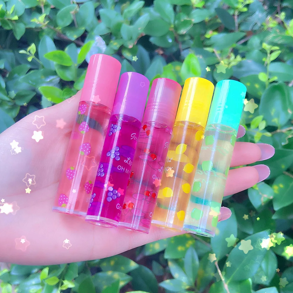 6 Colors Roll-on Fruit Oil Lip Balm Lip Oil Moisturizing Mirror Transparent Lip Oil Long Lasting Hydrating Lip Gloss Cosmetics