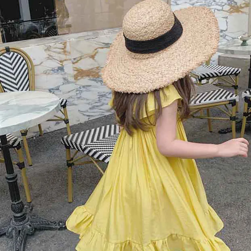 Summer Girls Dress Holiday Style Casual Comfortable Loose Sweet Sweet Flying Sleeve Dress Baby Kids Clothes Children\'S Clothing