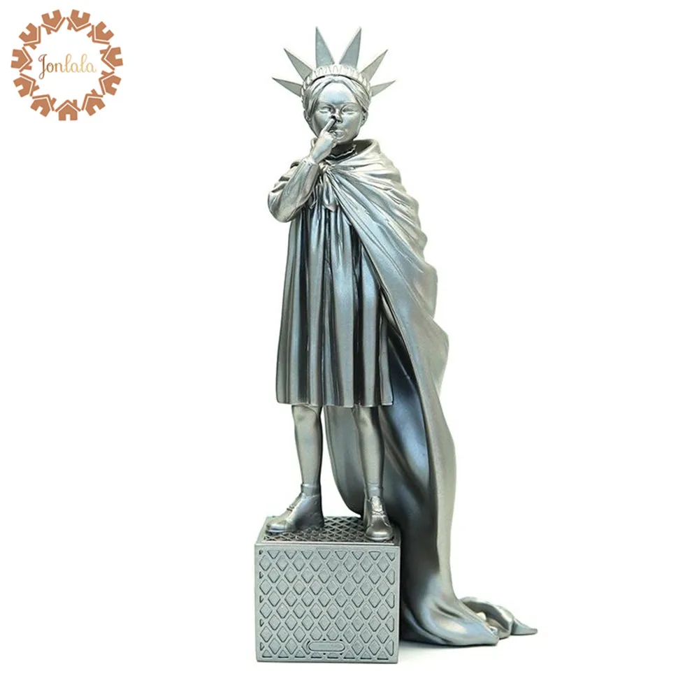 

Modern Art 25CM Banksy Liberty Girl Nose-picking Street Art Silver Version Statue with Color Box Creative Home Decor Best Gift