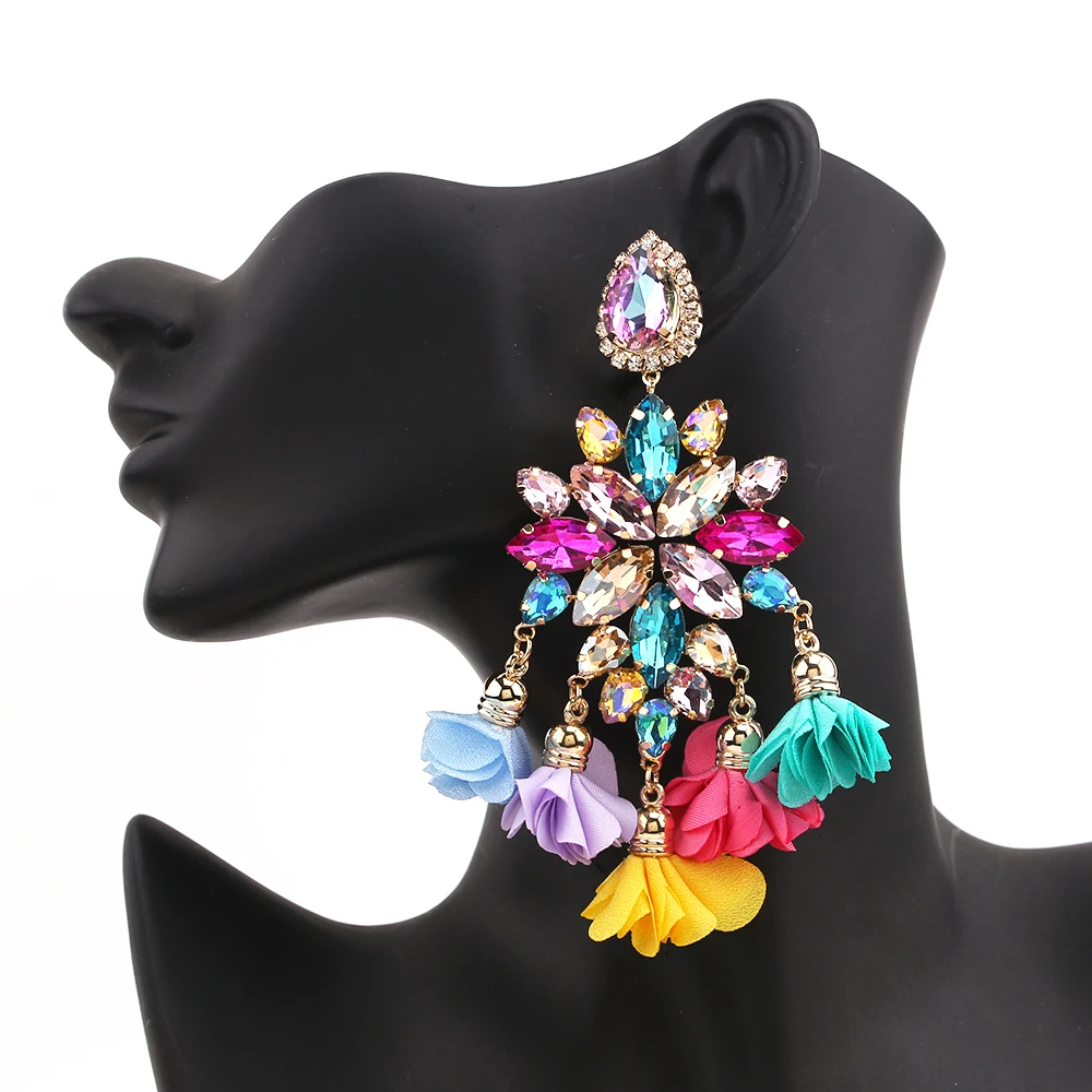 2021 New Crystal Statement Earrings Tassel Big Drop Earrings For Women Fashion Rhinestones Jewelry Accessories Women Wholesale