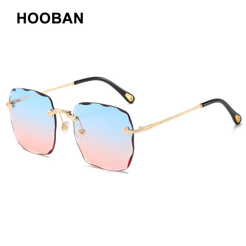 

HOOBAN Vintage Rimless Women Sunglasses Luxury Oversize Square Lady Sun Glasses Fashion Big Driving Shades Travelling Eyewear