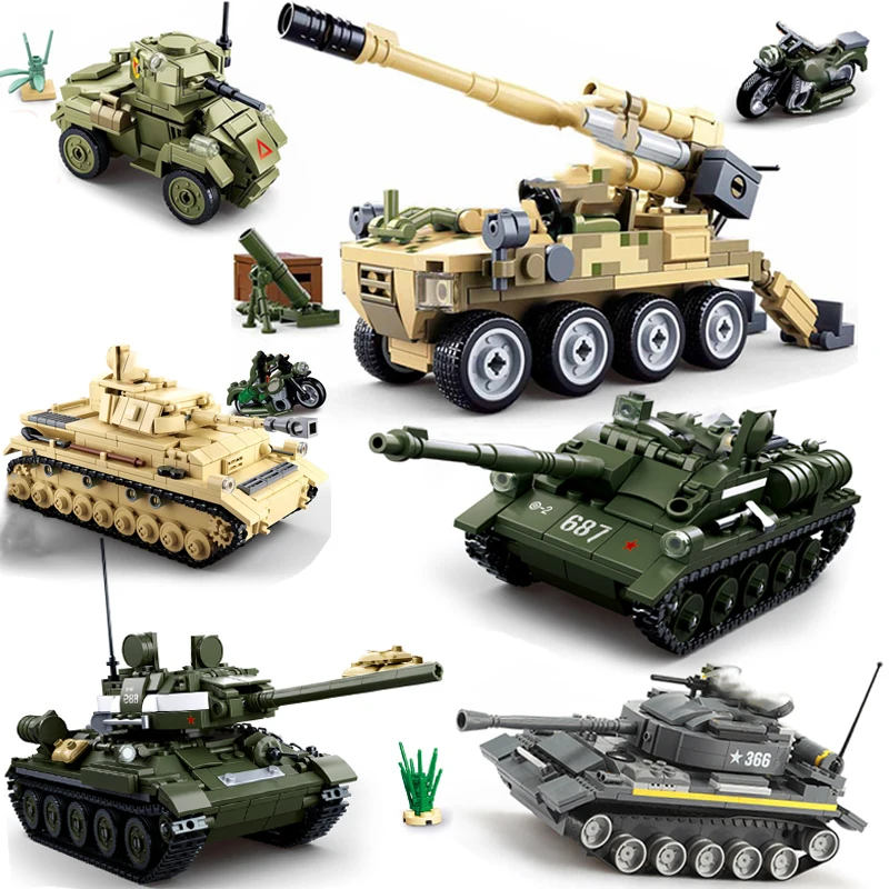 

Military vehicles tank Model Germany US T34 building blocks DIY bricks ARMY SWAT team world war 2 1 i ii panzer Toys WW2