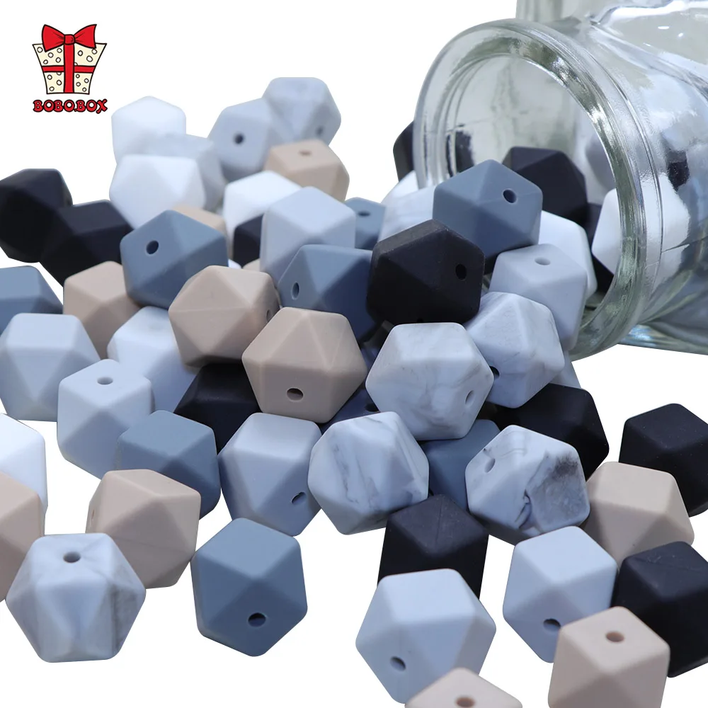 BOBO.BOX 10pcs 14mm Hexagon Silicone Beads Teething Baby Teether Toy Food Grade Baby Nursing shower Gift Necklace Pacifier Chain
