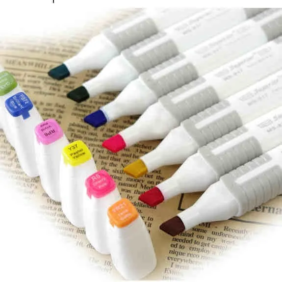 Double heads 6mm Oily marker pen cartoon landscape architecture interior fashion design 60 colors set free shipping