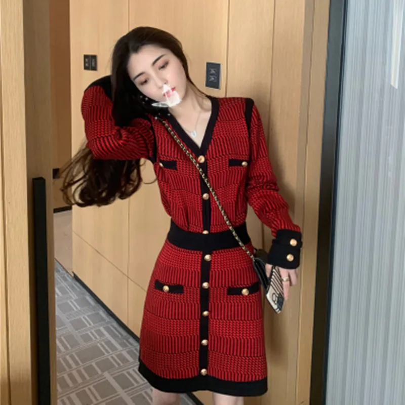 

2021 New Autumn Winter Women Sweater Suits Fashion V Neck Cardigan Sweater + Mini Skirt Set Knitted Two Piece Sets