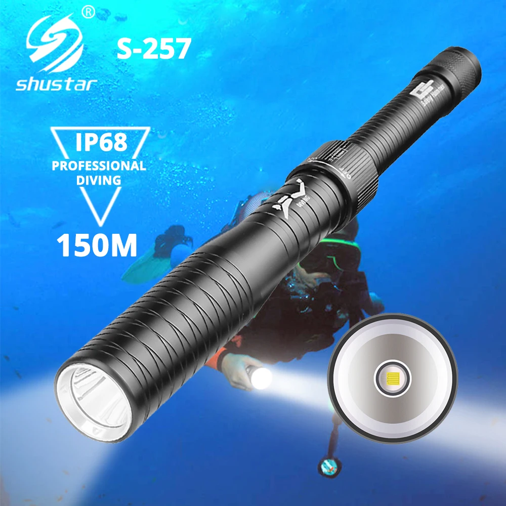 

Professional Diving LED Flashlight IP68 Waterproof Level Torch with Safety Hammer Can Be Used for Self-defense Amphibious