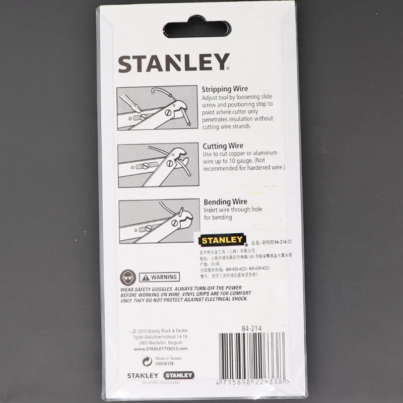 Stanley 1-piece copper aluminum crimping tools electrical wire stripping Pliers looping bending cutting cord tool multi function