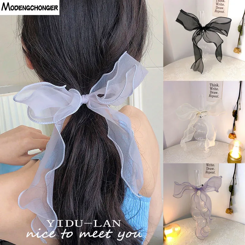 

1PC Organza Streamers Elastic Hair Bands for Women Girls Bowknot Scrunchies Headband Hair Ties Ponytail Holder Hair Accessories