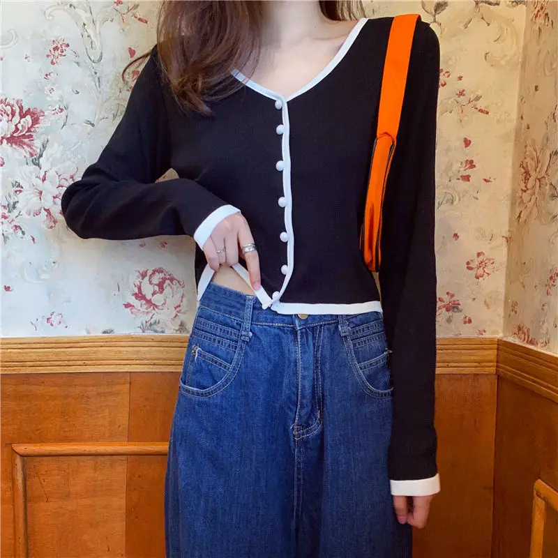 

Knitted Cardigan Women's Short Long Sleeved Fashionable V-Neck Casual Women's Clothing