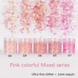 1Jar Glitter Pink Colors Mixed Series Nail Hair Body Face Glitter Holographic Charm Pigment Flakes Gel Festival Party Decoration