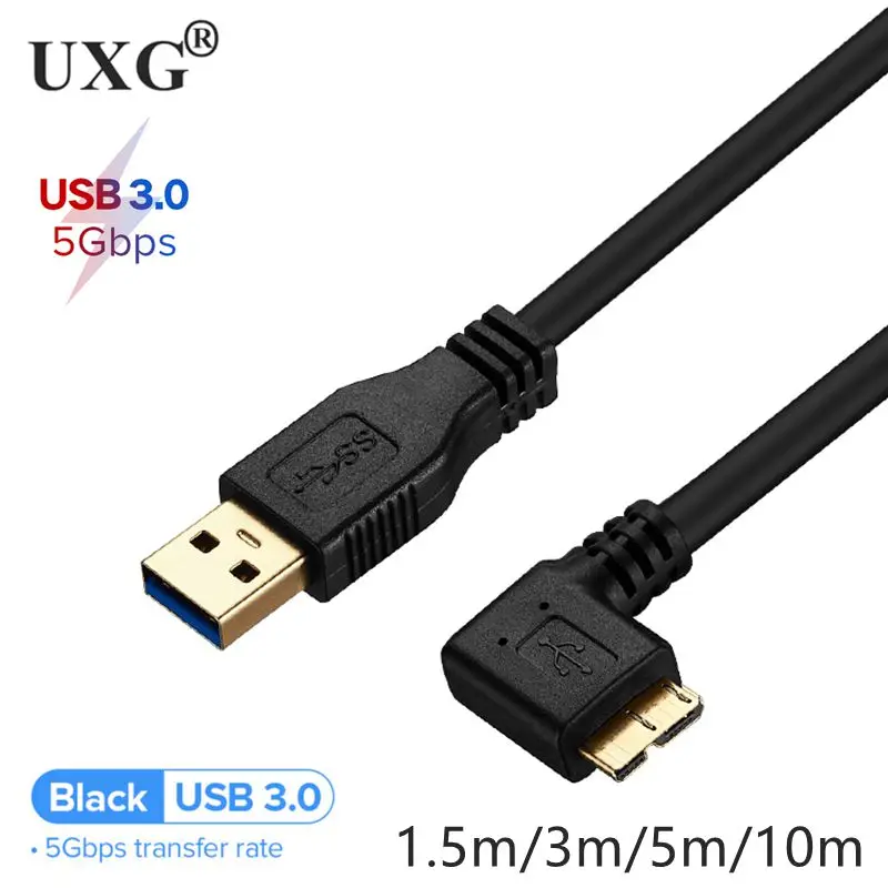 High Speed USB 3.0 To 90 Degree Right Angled Micro B Cable For Mobile Hard Disk USB 3.0 Cable Line Nikon Canon SLR Camera 5m10m